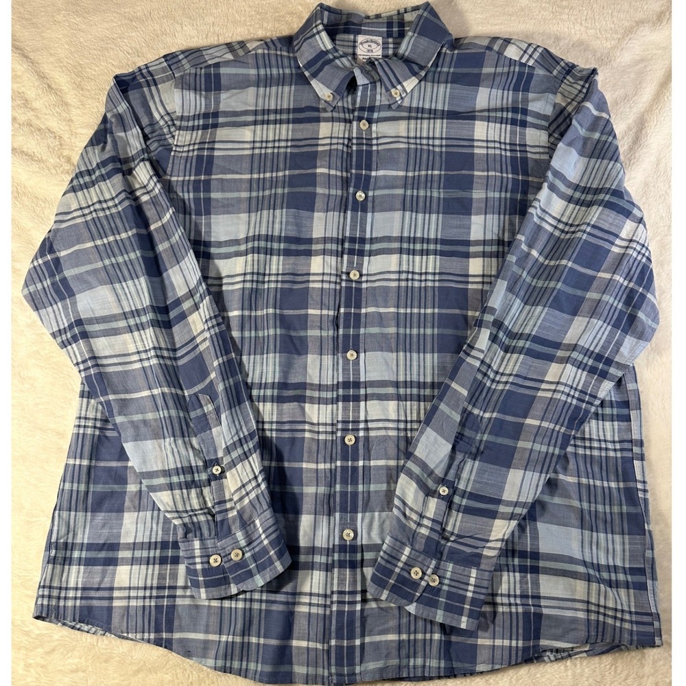 Brooks Brothers Regular Fit Plaid Button Down‎ Shirt XL Blue 1818 Cotton